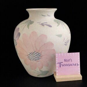 Symphony PINK PURPLE FLORAL Gray Stoneware Ginger Jar Shape 8.5"T Tabletop Vase